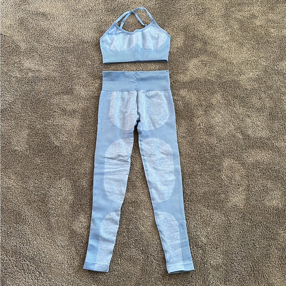 Amazon Light Blue Seamless Leggings with Sports Bra Set